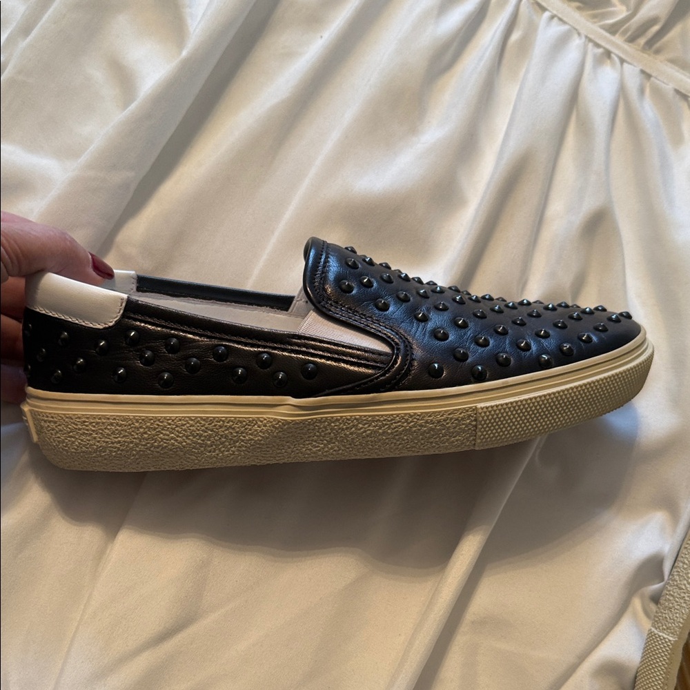 Saint Laurent Black Studded Loafers - Picture 3 of 4